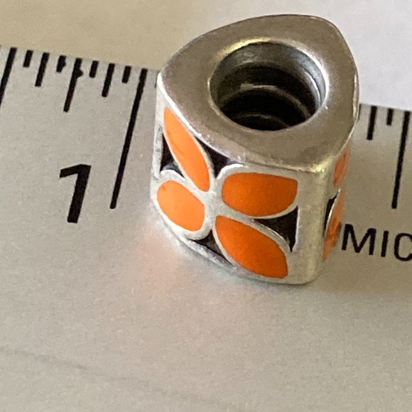 Pandora retired pyramid shaped orange and silver charm for bracelet - Picture 3 of 4